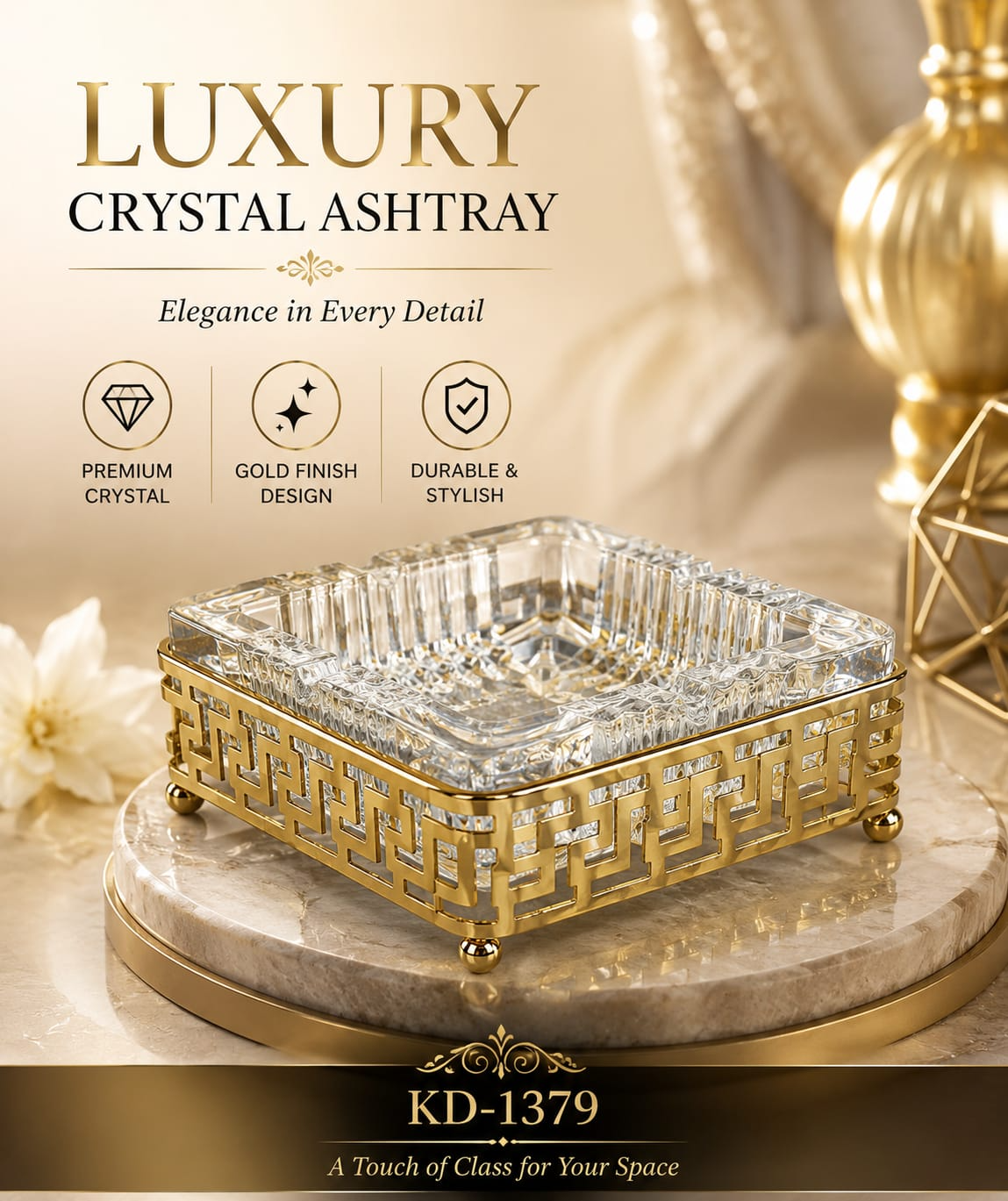 Luxury Metal & Crystal Ashtray
