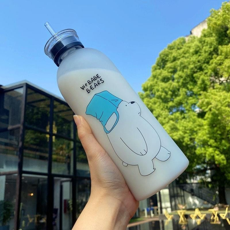 We Bare Bears Panda Water Bottle 1000ml - Cute Cartoon Design Durable Hydration Bottle